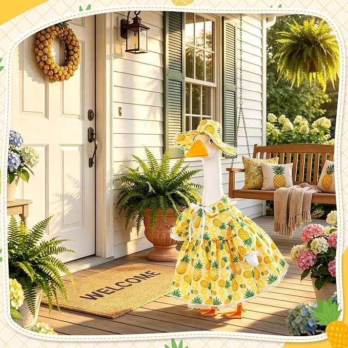 FuWeave Fall Porch Goose Outfit for Lawn Decor | Fits 23"/17" Lawn Plastic/Cement Statue Goose Costume Dress for Front Outdoor Courtyard Garden Patio Yard Decoration