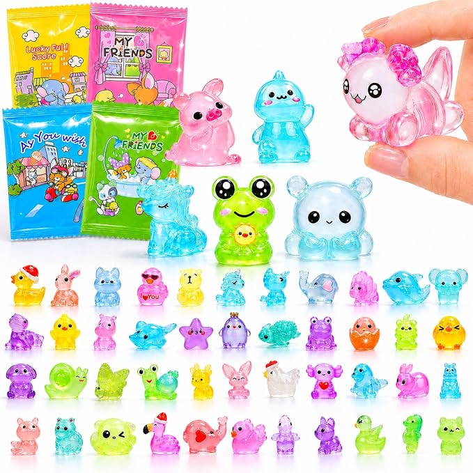 EKisemio 160Pcs Mini Resin Animals Blind Bags, Glow Mystery Figures Bags | Luminous Animals Figures Variety Pack , Glow in The Dark Designs, for Kids’ Collecting, Hide Games, Classroom Rewards