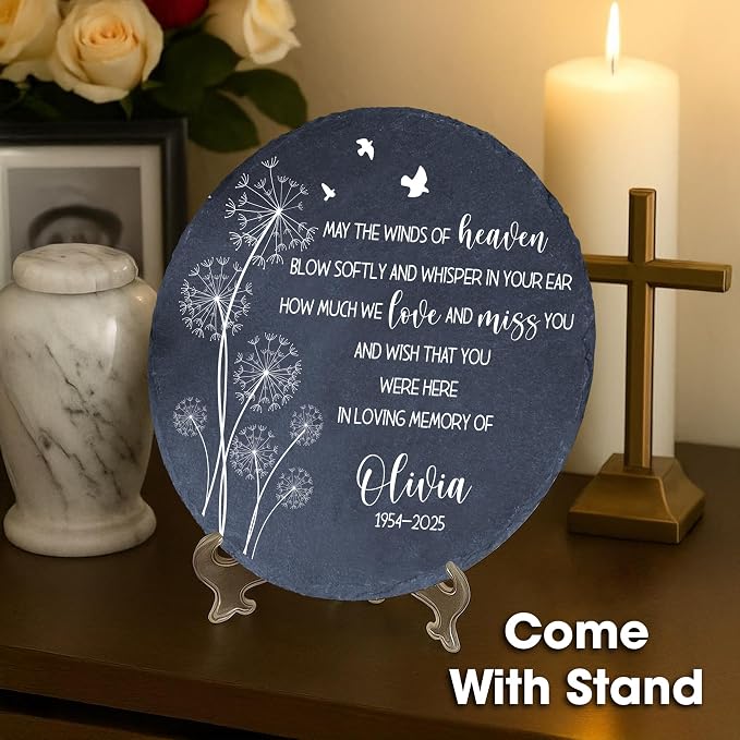 Personalized Memorial Garden Stone with Sympathy Poem Card, Outdoor Grave Marker Tribute, Memorial Keepsake, Bereavement Plaque for Loss of Loved One In Memory Mom Dad Grandpa Grandma Aunt Husband