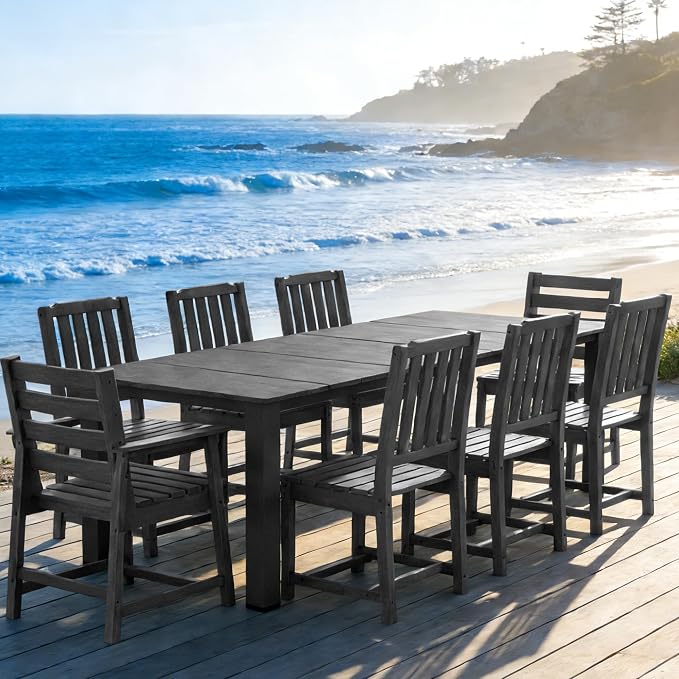Ayge 9-Piece Outdoor Dining Set – HDPE Patio Furniture for 8 with 2" Hole Cut-Out Table & 8 Chairs, Perfect for Pool, Patio, Garden, Gray