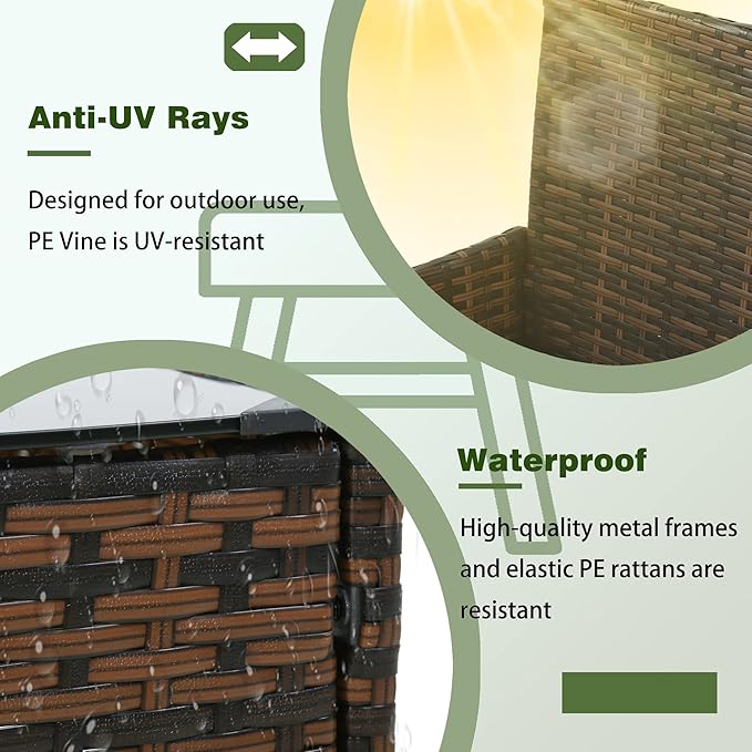 PayLessHere 4 Pieces Patio Furniture Set Rattan Outside Furniture Wicker Sofa Garden Conversation Sets with Soft Cushion and Glass Table for Yard Pool or Backyard,Brown