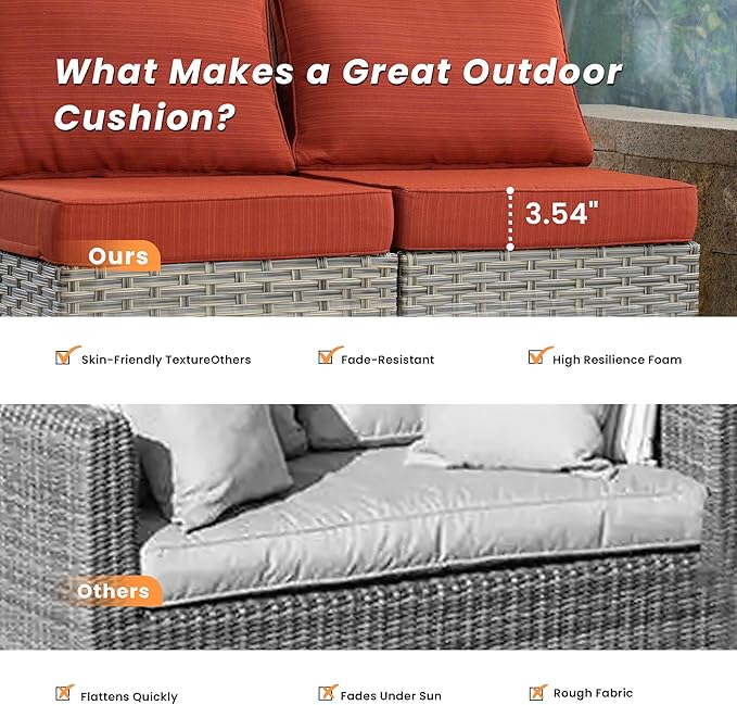 Outdoor Patio Furniture Sets,7 PCS Patio Conversation Set Outside Rattan Sectional Sofa with Coffee Table Fit Backyard Porch Garden Poolside Balcony