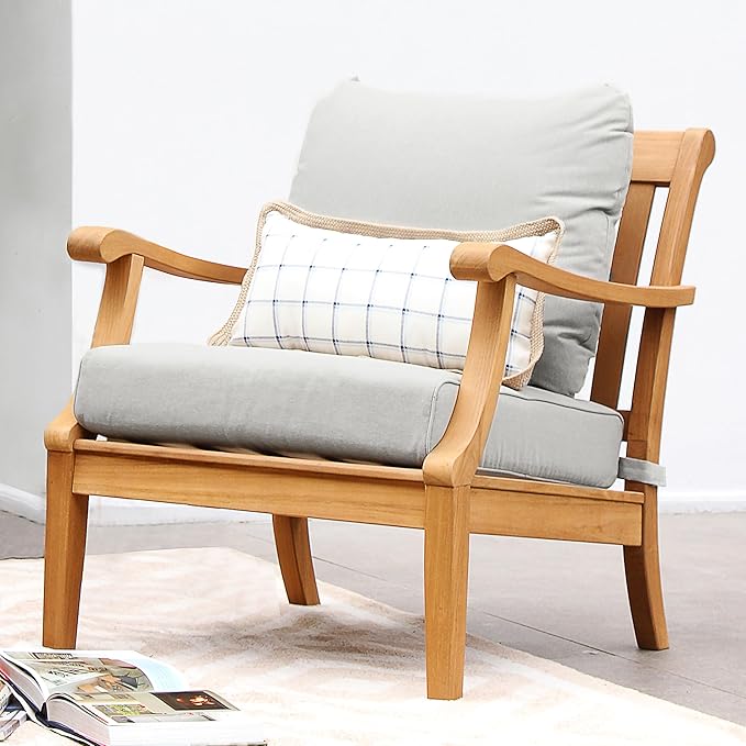 Cambridge Casual Robin Teak Wood 3 Piece Patio Conversation Set with Oyster Cushion, Chat Set with Patio Club Chair and Side Table, Removable Cushion, Weather-Resistant, Perfect for Small Space