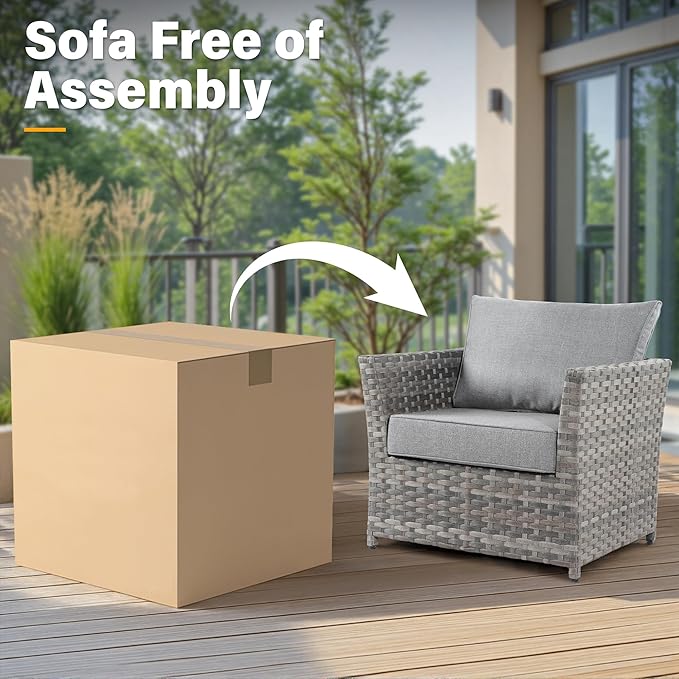 Fully Assembled & Spacious 9-Pc Outdoor Sofa Set, Patio Rattan Conversation Group with Rocking Chair and Tea Table