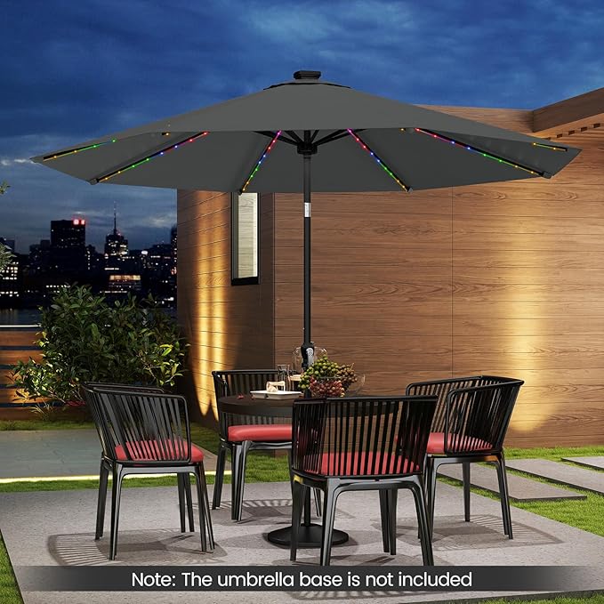 Tangkula 10 FT Solar Patio Umbrella, Outdoor Market Table Umbrella with 96 Multi-Colored Flowing LED Lights, 9 Modes, Tilt Adjustment, Crank Handle, 8 Ribs, Vented Top for Backyard Poolside Deck Lawn