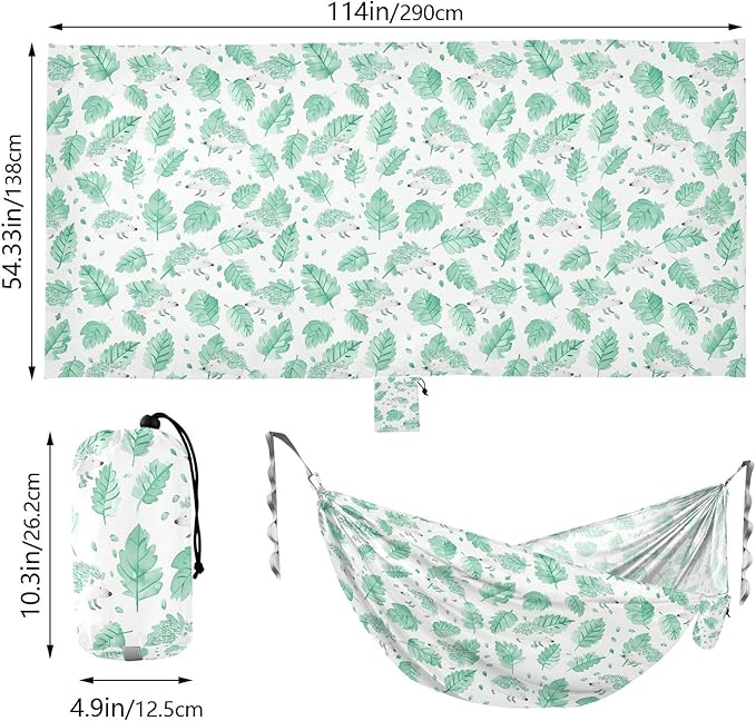 Camping Hammock Outdoor Hammocks for Outside Green Hedgehog Beach Trees Portable Lightweight with Pockets Tree Straps Indoor