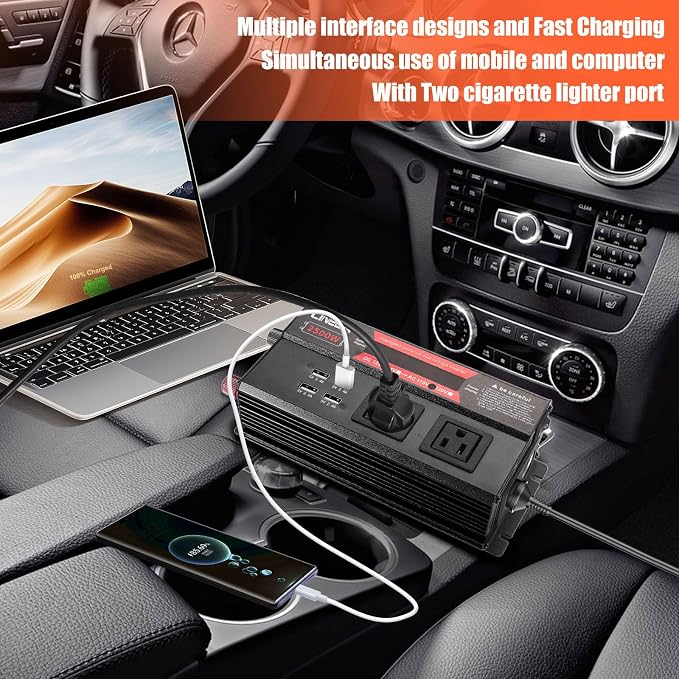 2500 Watt Power Inverter with LED Display,Dual AC Outlets,4 USB Port, 24V DC to 110V AC Converter Car Power Inverter for Car, RV, Truck, Off Grid Solar System, Camping