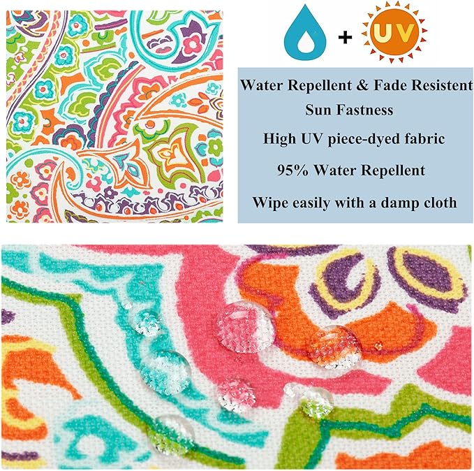 FUNHOME 2 Pack Outdoor Cushion Slipcovers 24" x 22" x 4", No Insert! Water-Resistant Patio Chair Seat Cushion Covers with Zipper and Tie, Replacement Cover Only(Melora Paisley)
