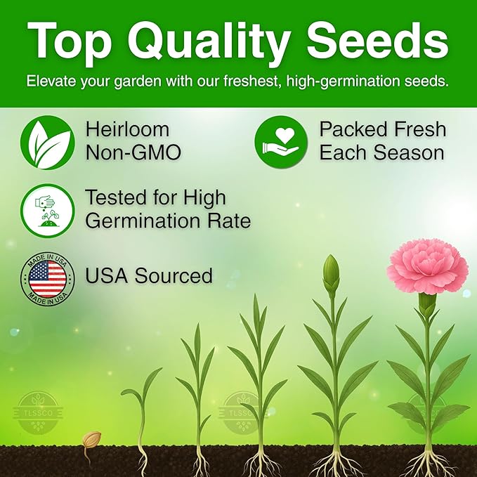 2550+ Carnation Flower Seeds for Planting, Pack for 2026 USA Premium Non-GMO Flower Seeds- AKA. Dianthus Caryophyllus Chabaud Mix Perennial