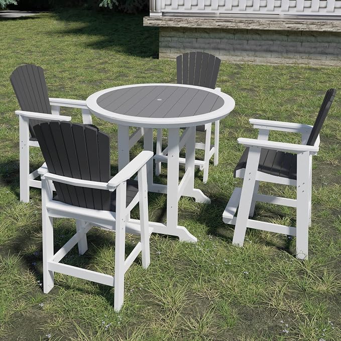 JUSTONE Set of 2 Outdoor Patio Chairs, Outdoor & Indoor Bar Stool with Armrests,2 Pack Patio Chairs for Porch Garden Backyard Poolside, HDPE Material Weather Resistant and Waterproof, Grey and White
