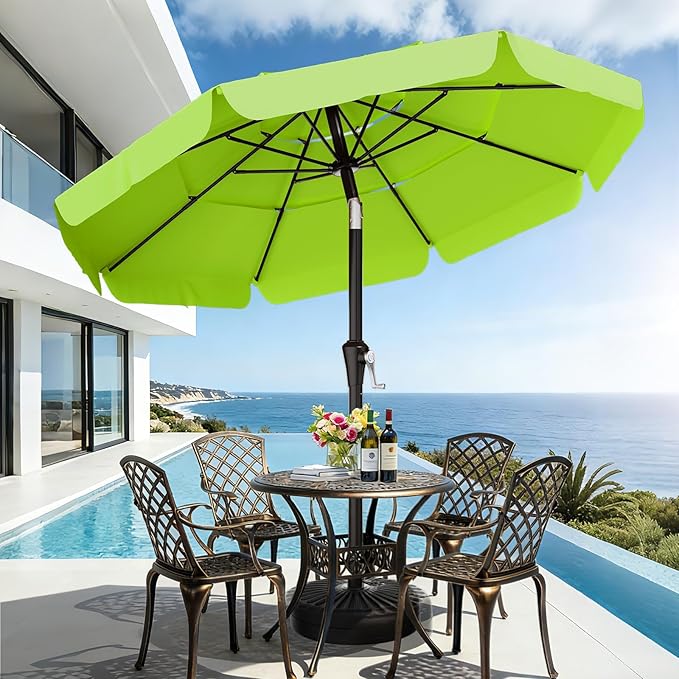 AreShark 9FT 3-Tiers Patio Umbrella with Valance, Outdoor Umbrellas with Crank/Tilt, Table Market Umbrella Vented w/ 8 Sturdy Ribs for Garden, Deck, Backyard, and Pool, Apple Green