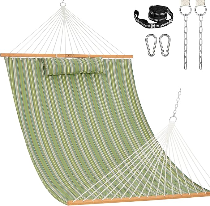 Lazy Daze Hammocks 12 FT Sunbrella Fabric Hammock not Fading with Spreader Bars and Free Pillow Fits for 2 Persons, All Weather and Fade Resistant, 450 lbs Capacity, Foster Surfside with RAIN Finish