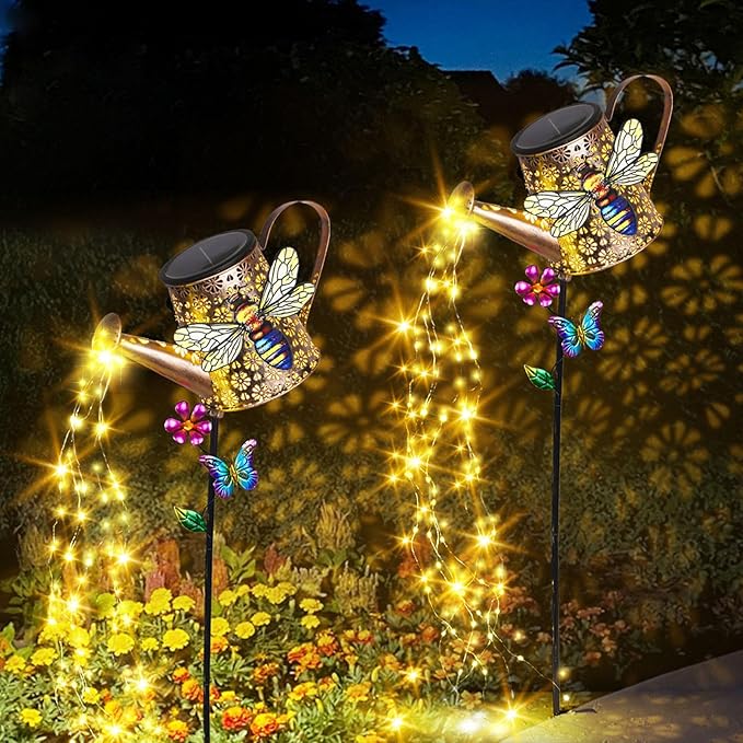 Solar Watering Can with Lights Outdoor Garden, 41in Large Bee Garden Stake Lights, Waterproof Decoration for Yard Lawn Pathway, for Mom Grandma Women Birthday Gardening Gift