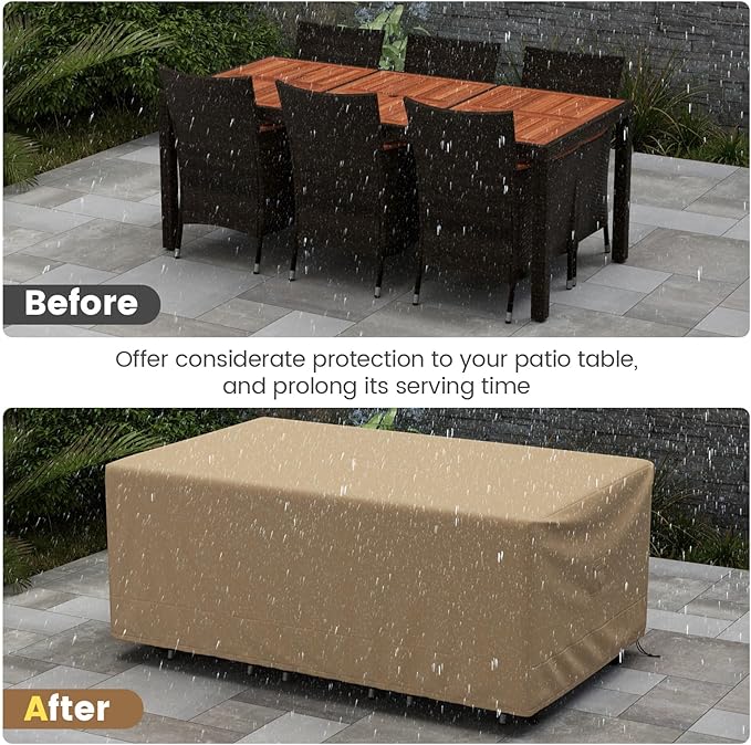 Tangkula Patio Furniture Covers, Outdoor Table Cover Waterproof with Padded Handle & Click-Close Straps, Air Vent, Heavy Duty PU, Rectangle Patio Cover for Outdoor Furniture, 90" W x 50" D x 32" H