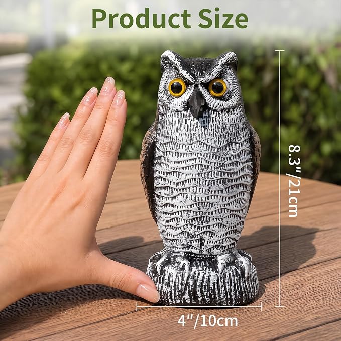 OFFO Fake Owls, Plastic Owl Statue to Decorate The Garden, Porch Pool Patio Yard, Halloween Decorations for Outdoor Garden, 8.3-Inch Height, Brown and White