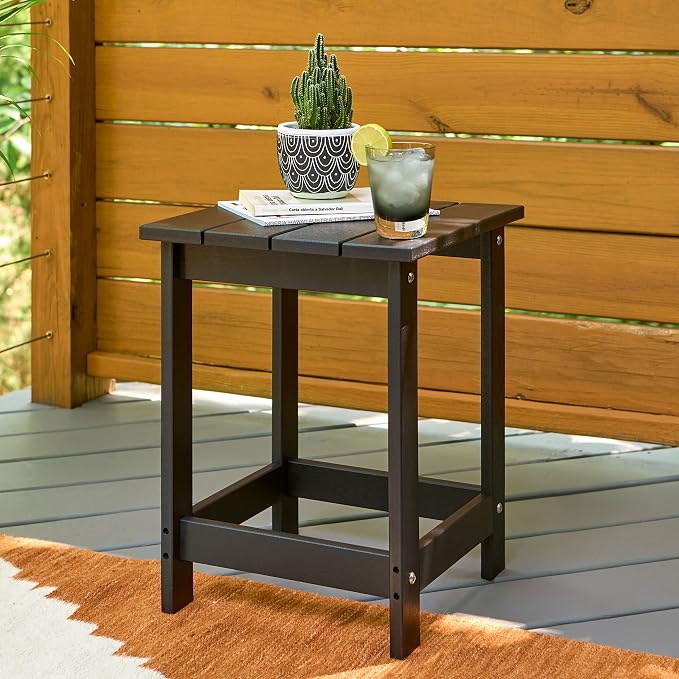 Shine Company Adirondack Square Outdoor Side Table, HDPE Resin End Table, Weatherproof Small Table, Black