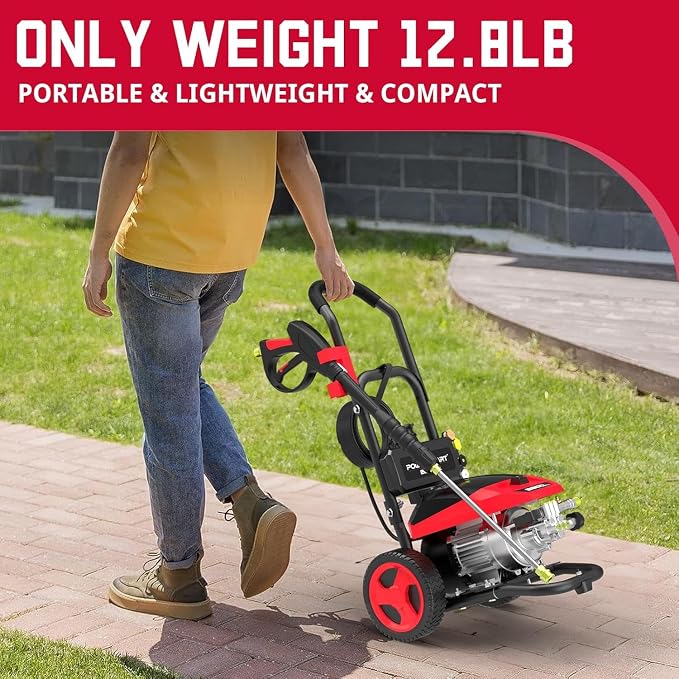 PowerSmart max 2600 PSI Electric Pressure Washer, 2.0 GPM 1600W with 27FT Hose, 35FT Power Cord, 5 Nozzles, and 1500ml Foam Cannon for Car, Patio, and Fence Cleaning