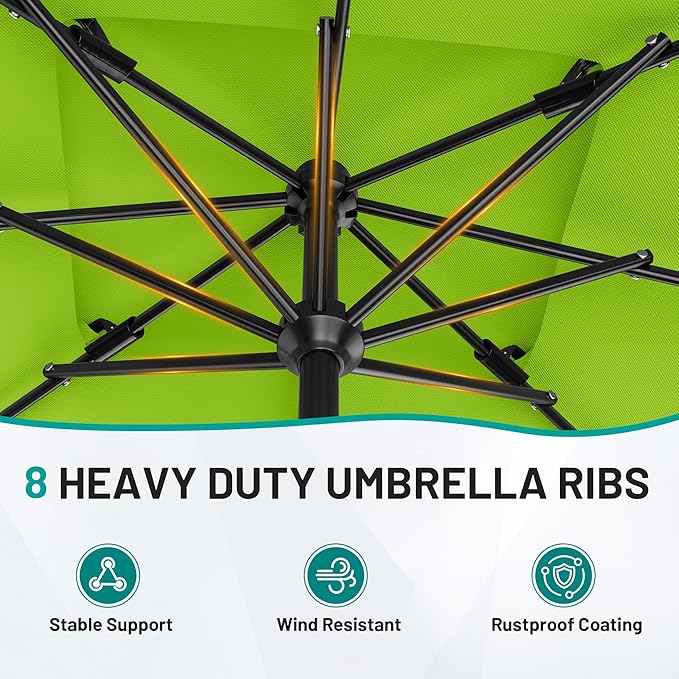 AreShark 8'x10' 2 Tiers Rectangular Patio Umbrella - Outdoor Umbrella Waterproof UV Protection, Market Table Umbrella w/Crank for Pool, Backyard, Deck(Apple Green)