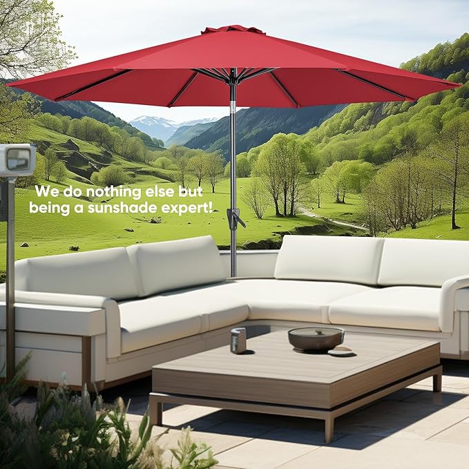 Tempera Patio Market Outdoor Table Umbrella with Push Button Tilt and Crank, Large Sun Umbrella with Sturdy Pole & Fade Resistant Canopy, Easy to Set