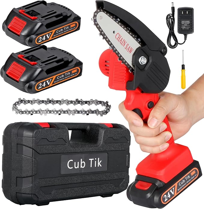 Mini Chainsaw Cordless 4-Inch Electric Power Chain Saws One-Hand Handheld Portable Chainsaws for Tree Branch Wood Cutting