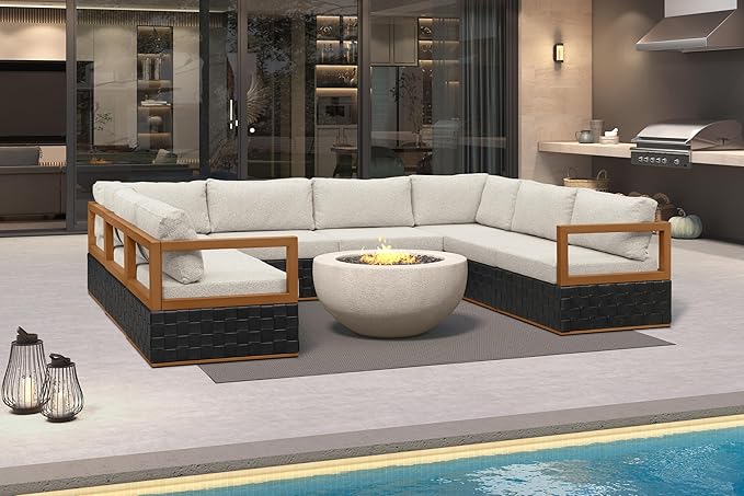 PURPLE LEAF Patio Outdoor Furniture Set 8 Pieces, Premium Leather Outdoor Couch Sectional Sofa, Patio Couch Sets with Olefin Cushions, Patio Conversation for Porch, Balcony, Garden, Black