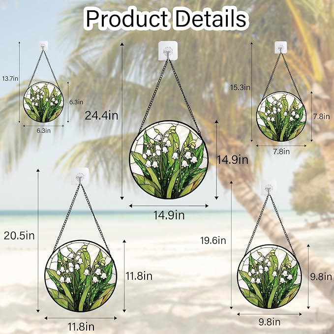 DASTOLL Stained Glass Window Hanging, Lily of the Valley Flower Sun Catchers Colorful Glass Panel Green Plants Suncatcher Decor for Birthday for Women,Men,Wife, Lovers, and Mom 14.9 in