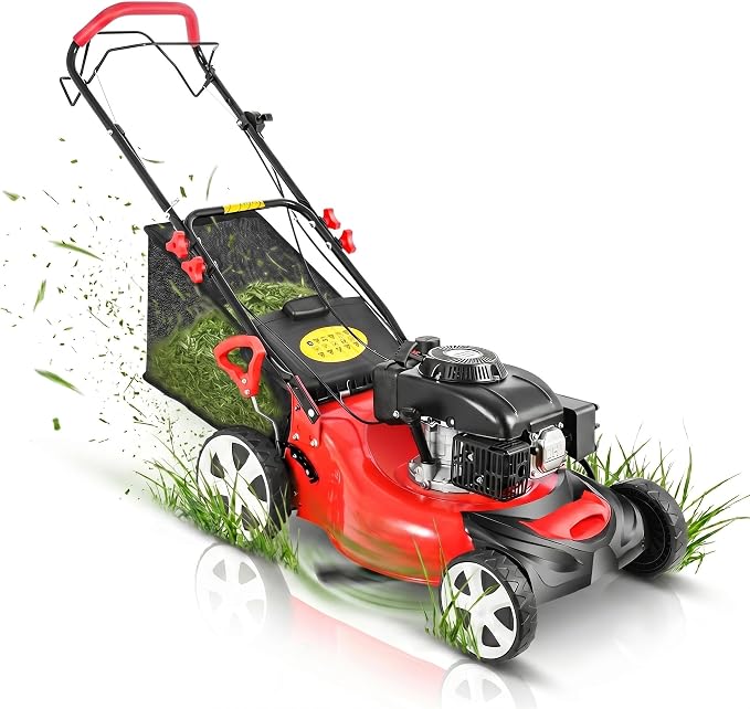 5HP Self-Propelled Gas Lawn Mower with 140CC 4-Stroke Engine, 20" Mowing Width, 8-Height Adjustments, 15.9 Gal Grass Bag for Garden and Lawn Care