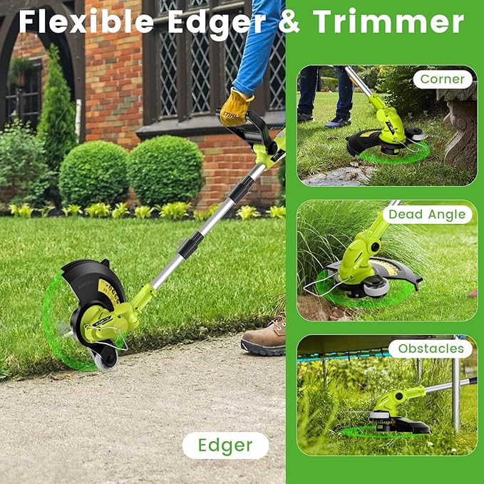 12" Cordless String Trimmer with 2 2.0Ah Battery and Charger, Electric Weed Wacker, Weed Eater Battery Powered, 20V Lawn Mower Lawn Edger, Auto Line Feed Grass Cutter Lightweight Garden Tools for Yard