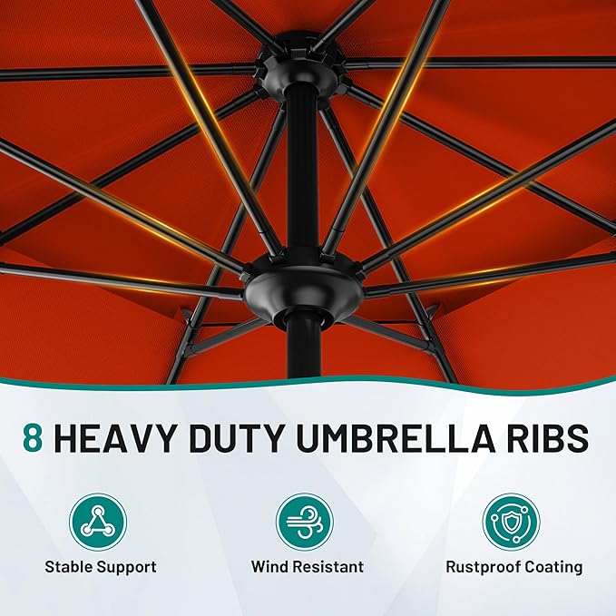AreShark 12ft 2 Tiers Patio Umbrella - Outdoor Umbrella Waterproof UV Protection, Market Table Umbrella w/ 8 Sturdy Ribs&Crank for Pool, Porch, Garden(Orange)