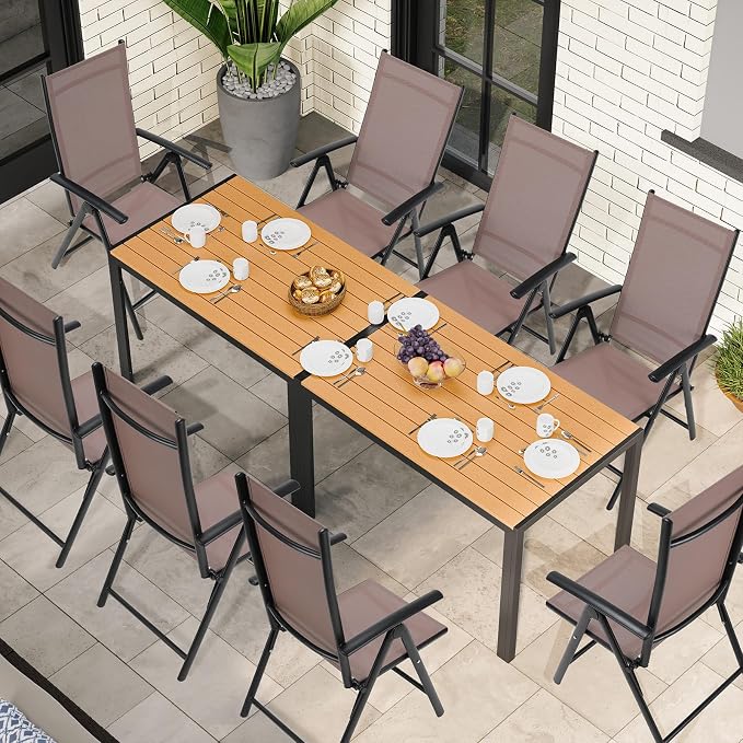 TLSUNNY Outdoor Dining Table 43×28in，Rectangle Patio Dining Table with Aluminum Frame & WPC Tabletop, Weather Resistant, Ideal for Patio, Garden, Porch, Brown