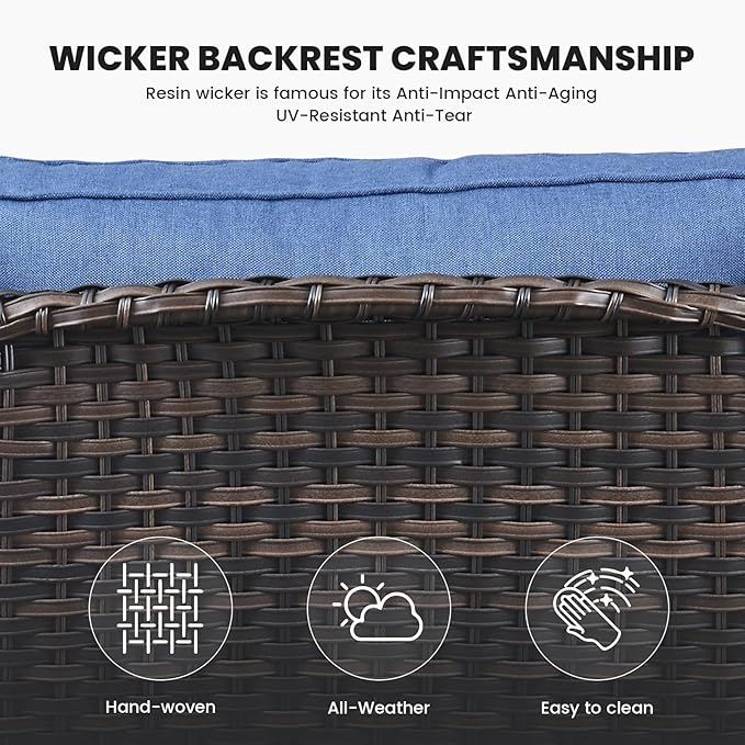 Belord Wicker Furniture 4 Pieces Outdoor Patio Furniture Set Patio Loveseat Sofa Set with Wicker Chairs and Coffee Table, Paito Conversation Set for Porch Garden Deck Balcony Poolside