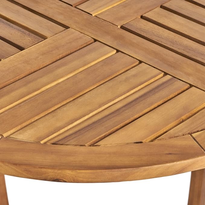 Christopher Knight Home Badaz Acacia Wood Patio Dining Set for 2, Solid Wood Outdoor Dining Table Set for 2, 3 Piece Outdoor Dining Set with Round Table and Armchair with Seat Cushion, Teak+Cream