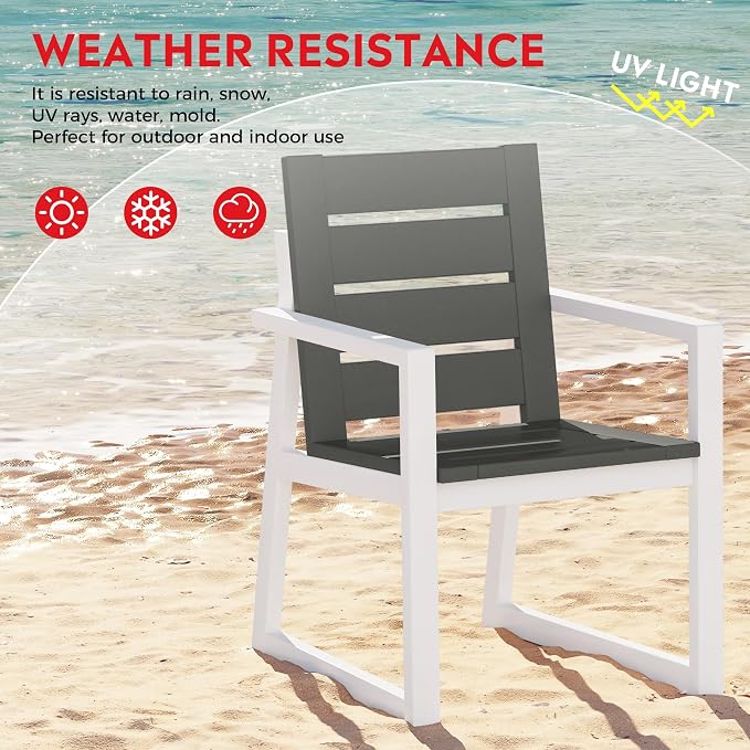 Costaelm Stinson 9-Piece Outdoor HDPE Patio Dining Table Set with Umbrella Hole & Dining Chairs for 8, Gray