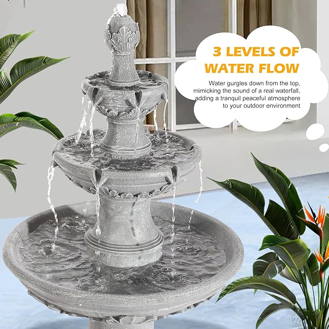 TITIMO 48" High Italian Feature Freestanding Water Fountain Outdoor and Indoor,3-Tier Roman Pillar Waterfalls Fountains for Garden,Patio,Yard,Deck,Backyard,Porch (Gray)