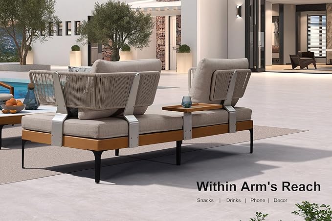 PURPLE LEAF 4 Pieces Patio Conversation Furniture Set Outdoor Aluminum Modern Wicker Sofa Chairs Sets with Coffee Table for Balcony Yard Garden Poolside, Cushions and Pillows Included