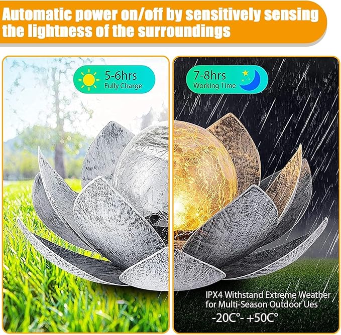 Lotus Solar Lights Outdoor Decor, Waterproof LED Metal Garden Decors for Patio, Yard, Lawn, Balcony, Outdoor Table, Ground