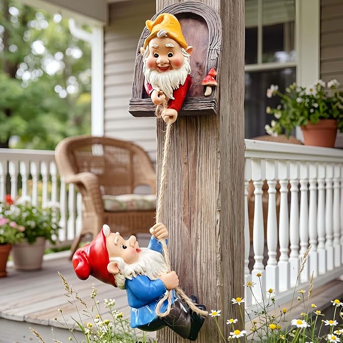 Real Gnome Statue, Garden Climbing Elves Sculpture, Outdoor Fairy Door Figurines, Fairy Hanging Decor, Tree Hugger Perfect for Garden Lovers Lawn, Patio,Yard Decor,Tree Peeker (2Pcs)