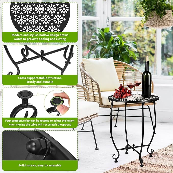 2 Pack 14 Inch Outdoor Side Tables for Patio, Weather Resistant Round Coffee Table,Plant Stand,Small Round Outdoor End Table for Patio,Yard Porch Balcony Garden
