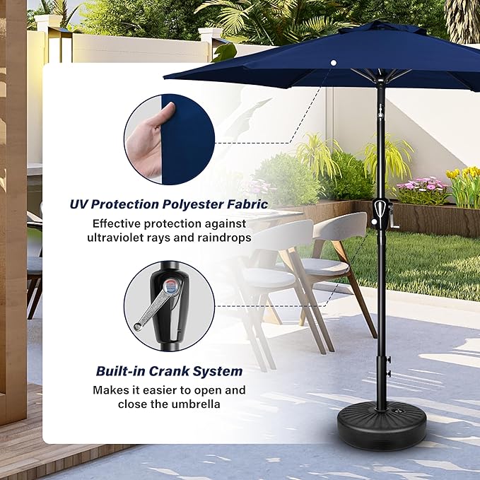 YSSOA 7.5' Patio Umbrella Outdoor Table Market Yard Umbrella with 6 Sturdy Ribs, Dark Blue