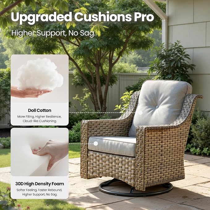 8 Piece Patio Furniture Set with Fire Pit Table, All Weather Wicker High Back Sofa Chairs Ottoman with Thick Cushion, Outdoor Conversation Sets for Large Backyard Deck Garden, Grey