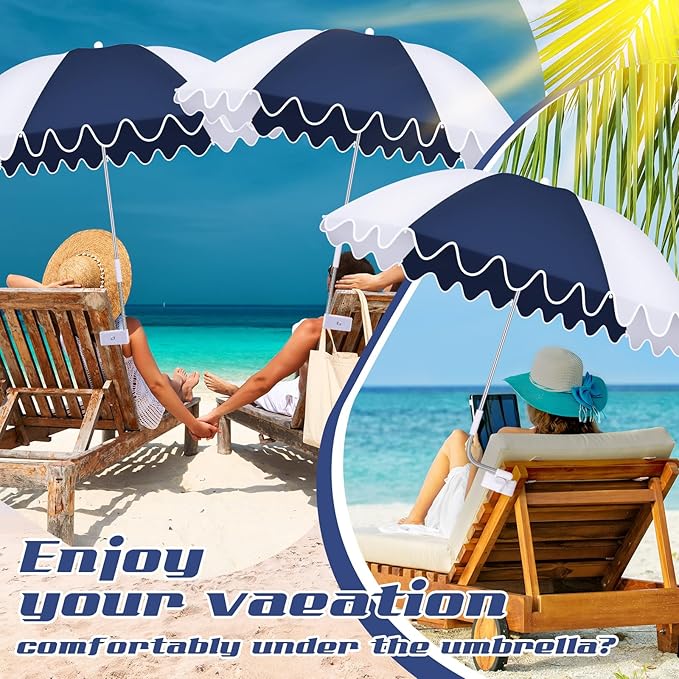 Abbylike 2 Pcs Scalloped Chair Umbrella with Universal Adjustable Clamp 38'' Portable Wheelchair Umbrella UPF 50+ Camping Chair Parasol with Bag for Outdoor Patio Lawn