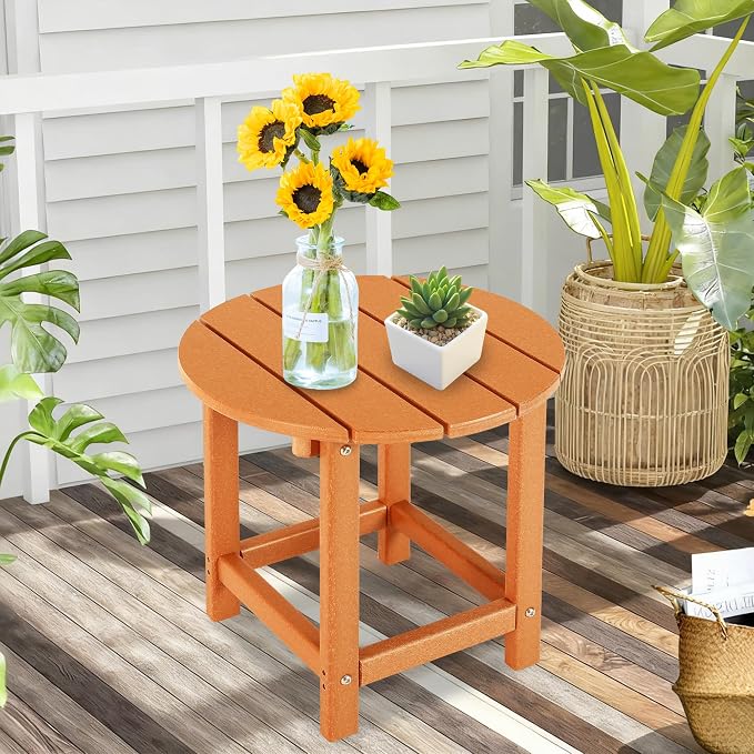 LZRS Adirondack Patio Side Table End Table, Outdoor Coffee Tables for Patio, Backyard,Pool, Indoor Companion, Easy Maintenance & Weather Resistant(Orange)