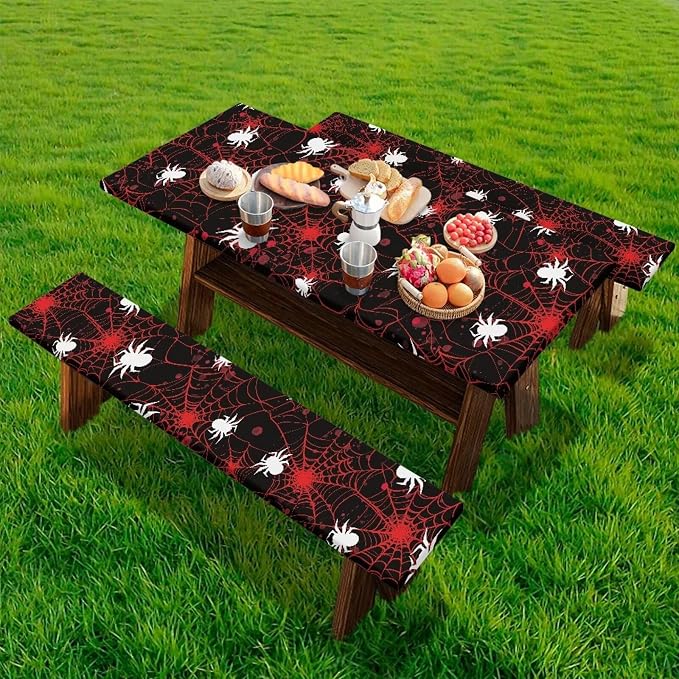 Spider Picnic Table Cover with Bench Covers Rectangle Halloween Fitted Picnic Table Cover with Bench Covers Washable Table Cover Outdoor Patio Camping Essentials 72x30 Inches