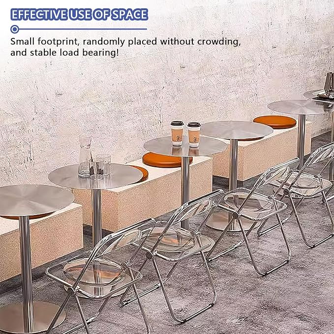 Stainless Steel Bar Table Leisure Table Round Kitchen Dining Table StylishSofa Side Tables for Garden Outdoor Patio Bistro Cafe Reception Area, High Table Desk with Metal Base ( Size : 50x50x75cm )