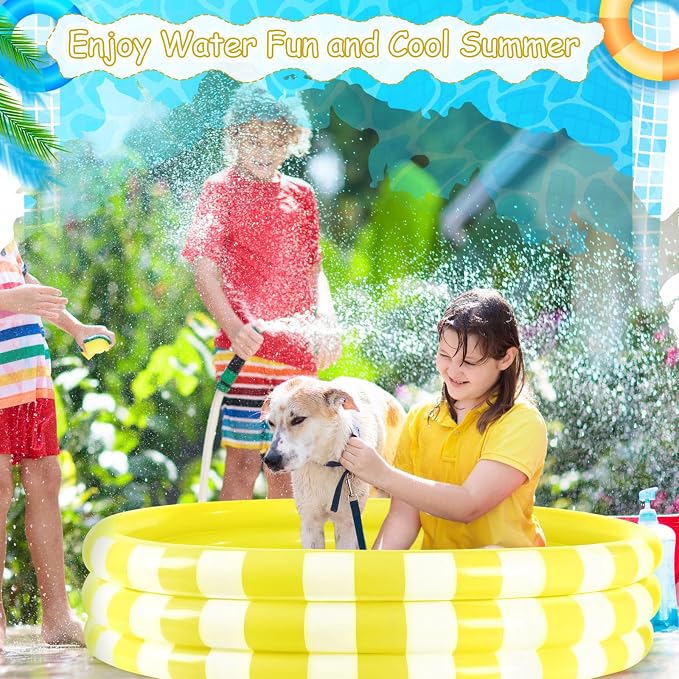 VioraWhite 4 Pack Inflatable Kiddie Pool for Toddlers 48''x 10'' Yellow Blow up Kids Swimming Pool Small 3 Rings Round Baby Pools for Indoor Outdoor Water Game Play Center