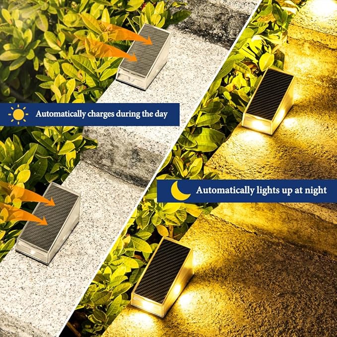Solar Stair Lights IP65 Solar Step Light for Outdoor Stairs Waterproof for Rain Snow Lights for Patio Garden Porch Deck Front Step (Warm-4Pack)