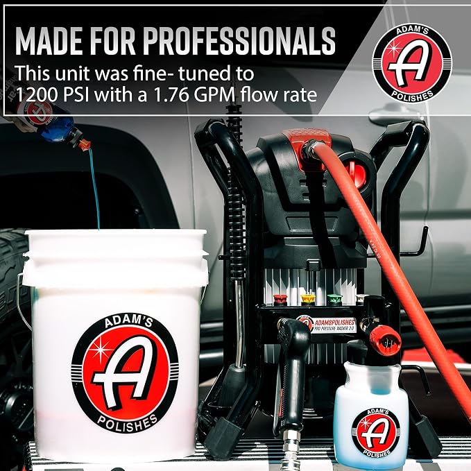 Adam's Pro Series Electric Pressure Washer 2.0 - Professional Powerful Detailing Car Washing Pressure Sprayer That Includes Snub Nose, Wall Mount & Pressure Washer Tips | 1200 PSI & 1.76 Operating GPM