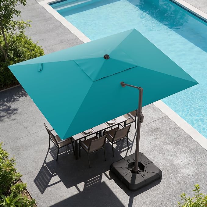 9x12 FT Cantilever Patio Umbrella, Large Rectangular Offset Outdoor Umbrella with 360° Rotation, Heavy Duty Shade Umbrella for Garden Backyard Deck Poolside Courtyard, Turquoise