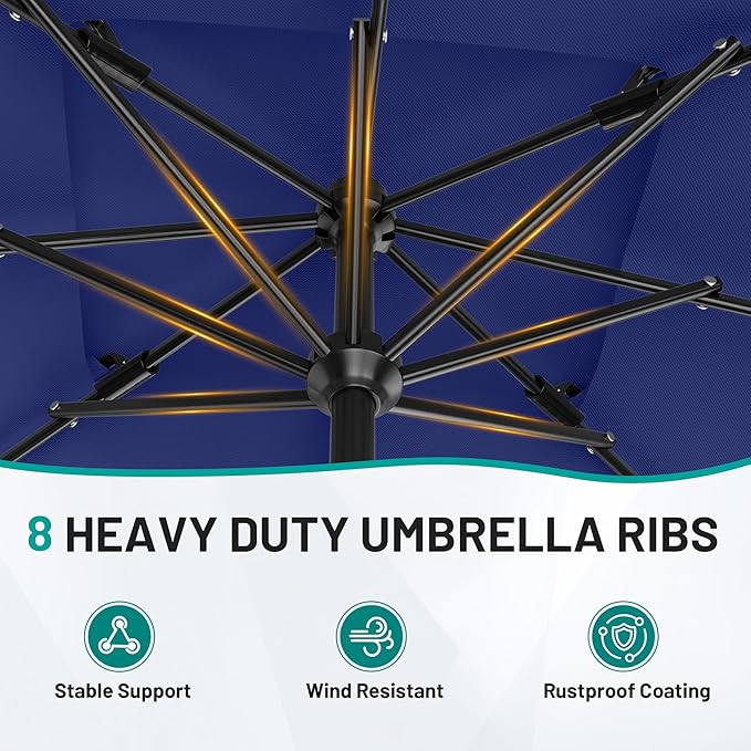 AreShark 8'x10' 2 Tiers Rectangular Patio Umbrella - Outdoor Umbrella Waterproof UV Protection, Market Table Umbrella w/Crank for Pool, Backyard, Deck(Navy)