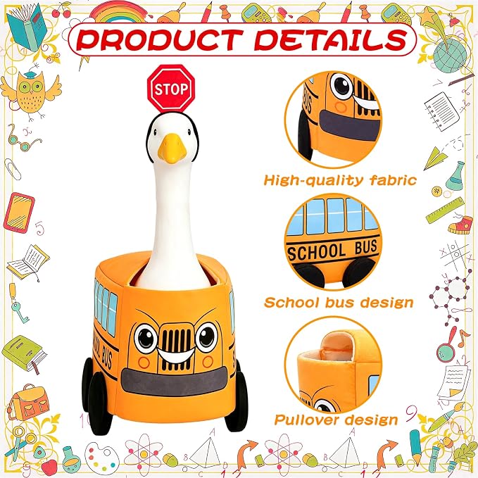 2 Pcs Back to School Porch Goose Outfits - 23" School Bus Goose Clothes for Plastic Garden Statue School Classroom Outdoor Garden Yard Patio Art Decor